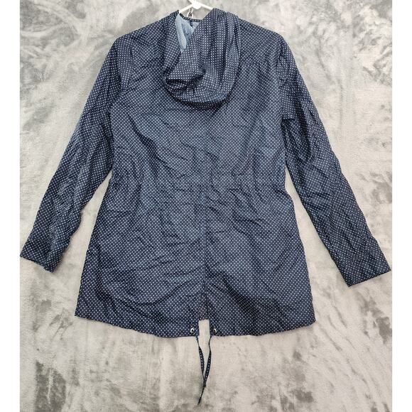 YFL Reserved Jacket Womens 38 US 8 Blue Polka Dot Packable Rain Coat Drawstring - Picture 4 of 11